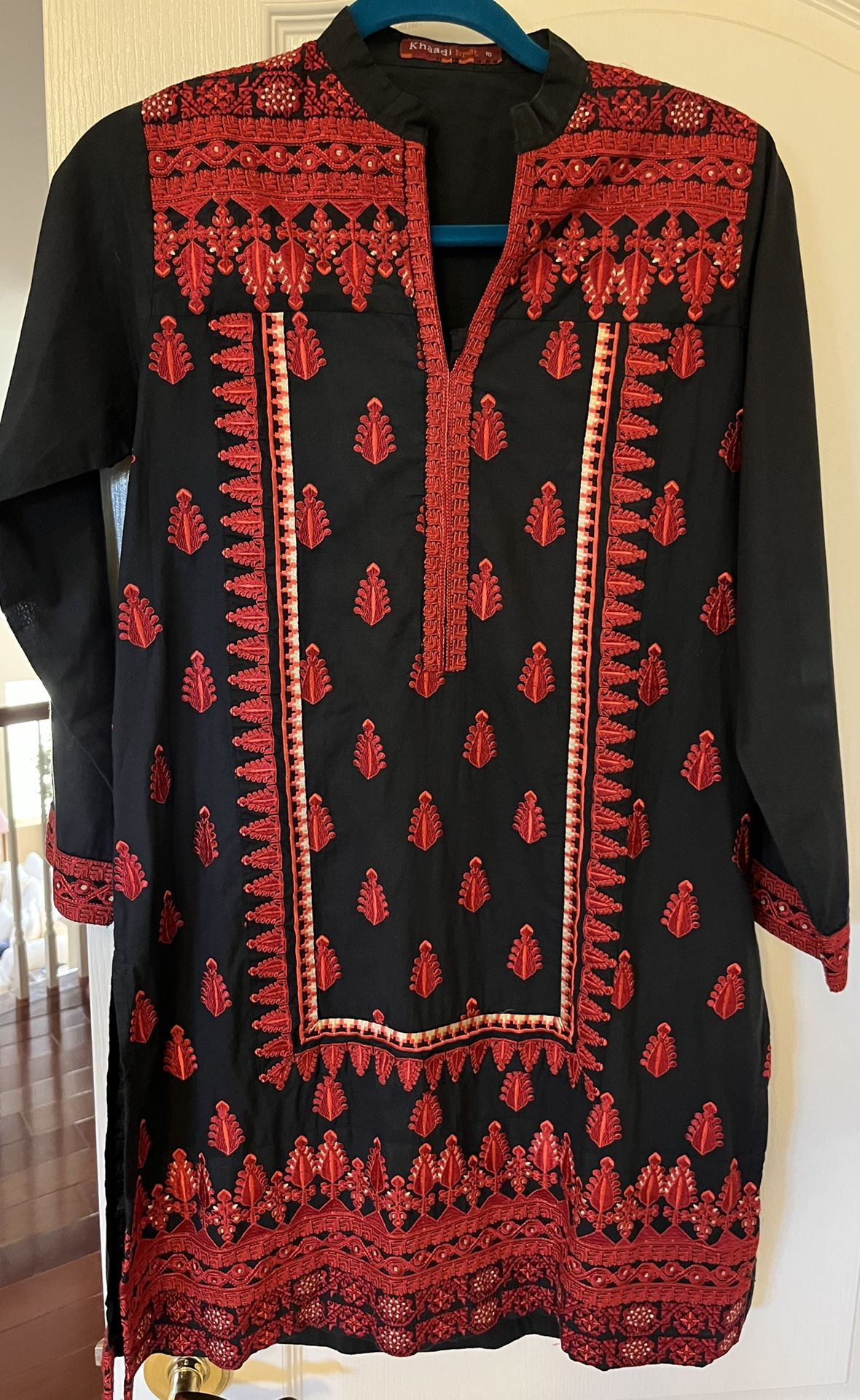 Brand New Black With Red Embroidery Tunic Top