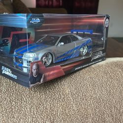 Jada Toys Fast & Furious Brian's 2002 Nissan Skyline GT-R R34 die-cast model car. 