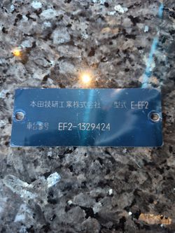 Jdm ef2 vin plate