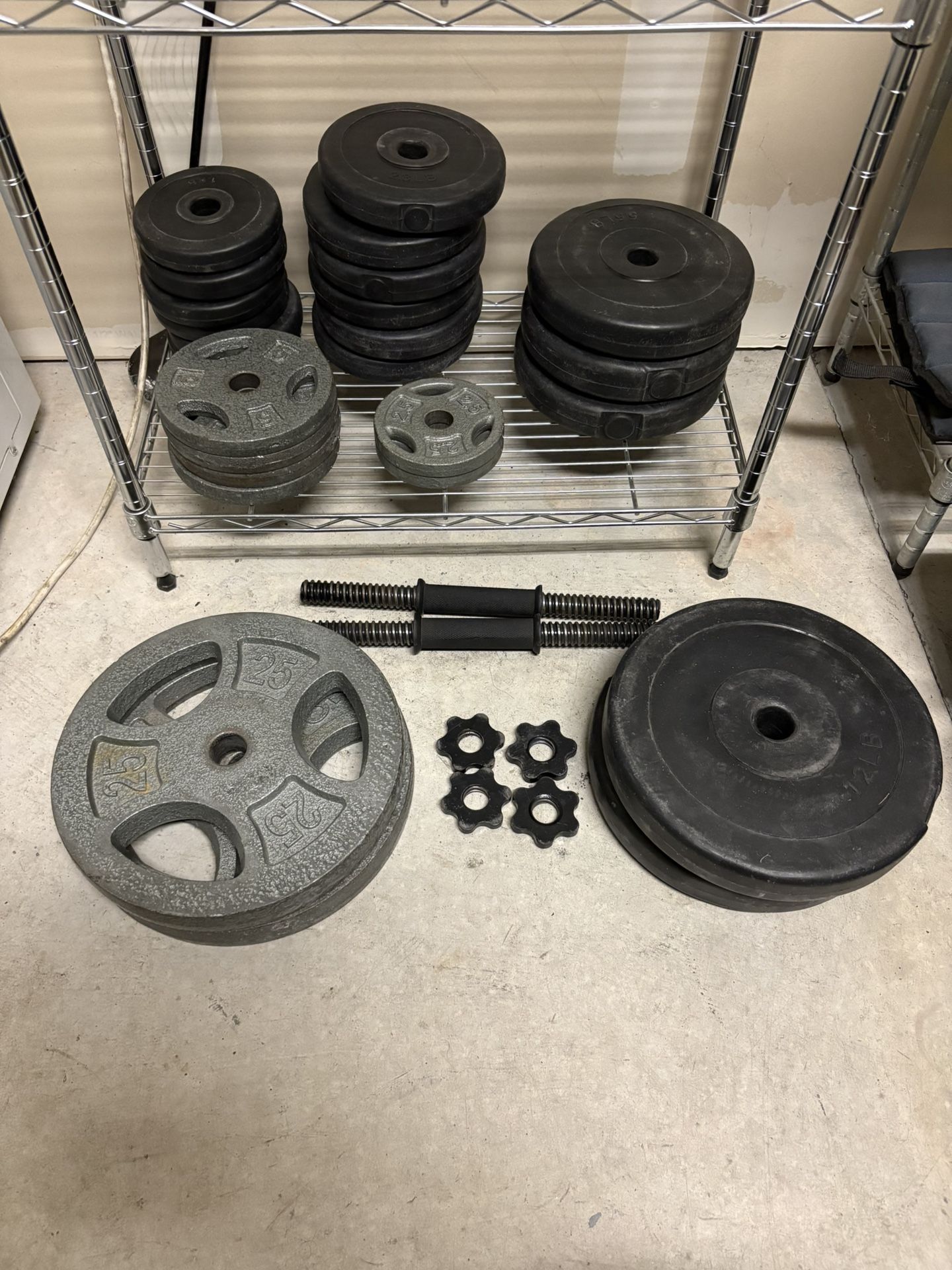 weights, bars, and case