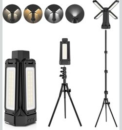 16000mAh Rechargeable Camping Light with Stand, 4-Head LED Work Light with Detachable Tripod up to 67", Portable Camping Lantern for Emergency, Home P