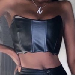 Strapless Corset Leather Black Top 