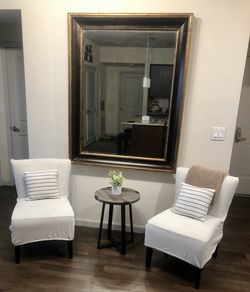 Wooden Frame Mirror Beveled With Gold Trim