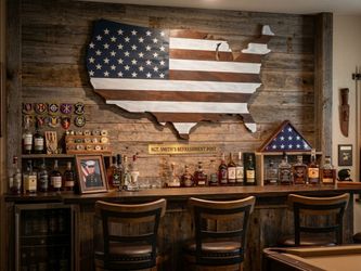 Large Wooden USA Flag Wall Art 58x38 Rustic American Map Wood Sign – Handcrafted Patriotic USA Map Wall Decor for Living Room, Office, Mancave