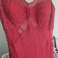 Sparkling Red Holiday Beaded Gown SCALA 100% Silk Lining   Sz L