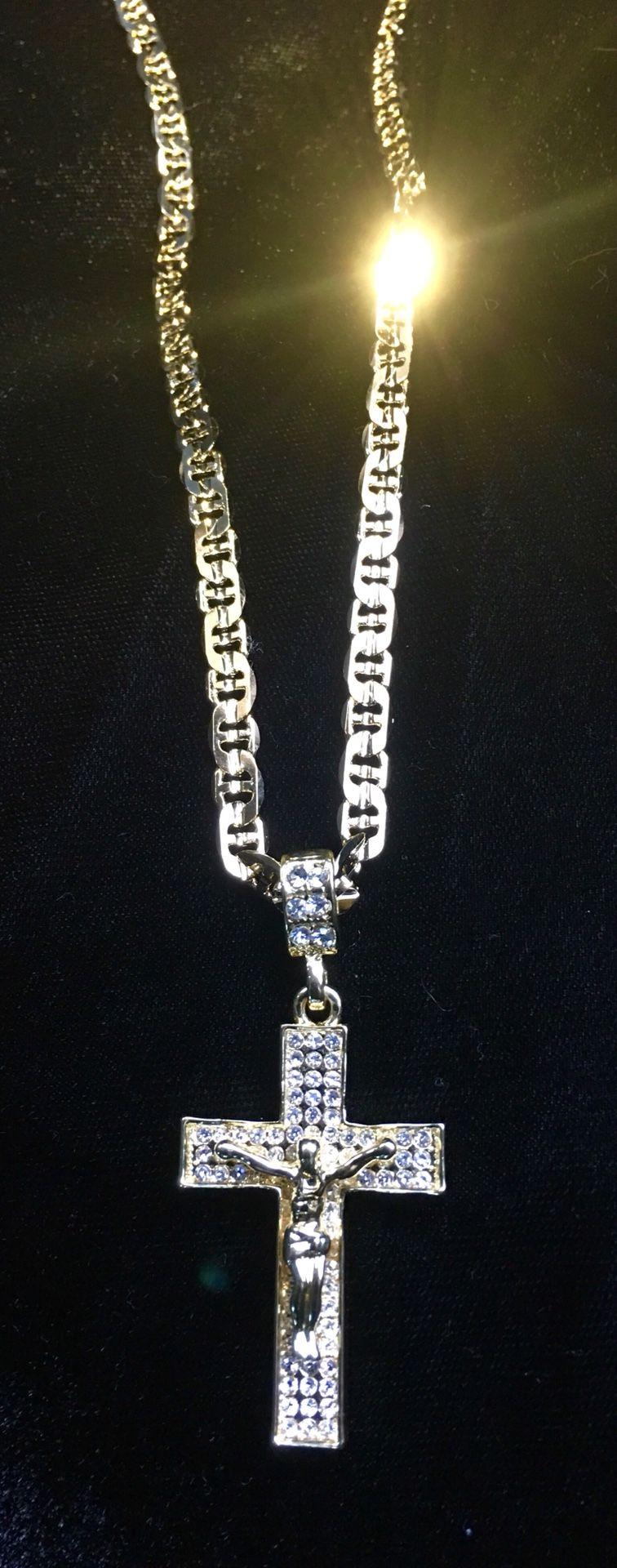 EXCLUSIVE CROSS 18K GOLD FULL DIAMONDS CZ NEW CHAIN MADE IN ITALY!