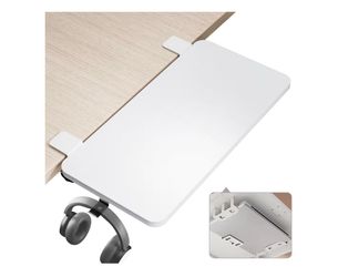 Desk Extender Tray, 24" x 12", with Laptop Holder, Medium, White Desk Extension, Clamp on Desk Shelf, Clamp On Keyboard Tray for Office and Home, Work