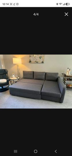 Gray Sectional Couch Sofa with Storage & Pull Out