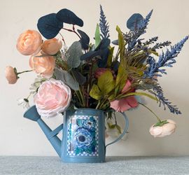 Vintage Floral Metal Watering Can - 1996