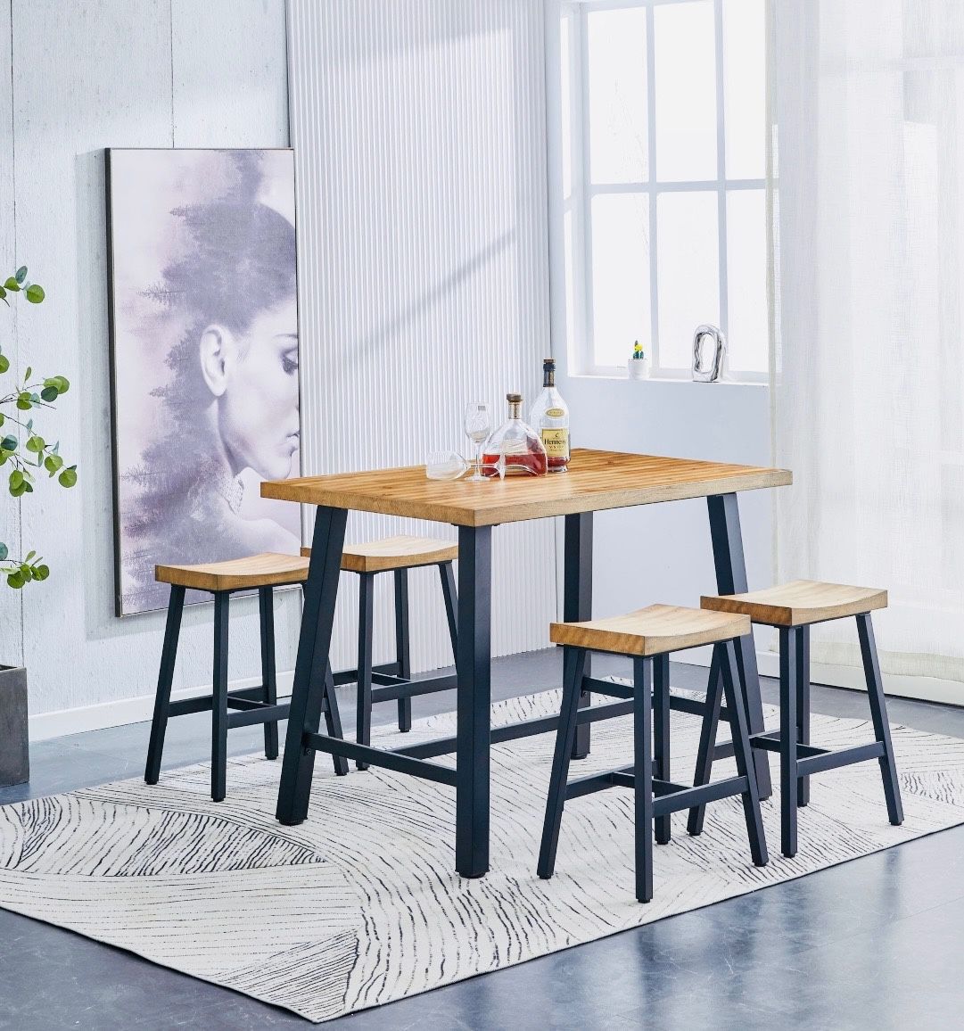 COUNTER HEIGHT SET 5PC MDF TOP&METAL FRAME (DIMENTIONS 48x32”x35.83” H)