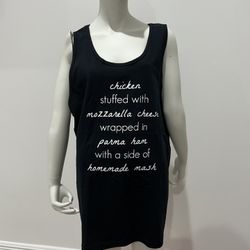 New Black Tank printed with "Chicken Stuffed with Mozzarella Cheese 
