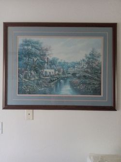 Framed Cottage Village Landscape Print