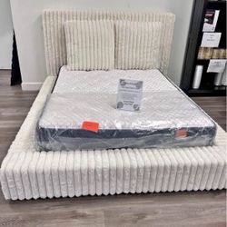 NEW USB PORTS Beige Platform Bed King Size FINANCE available $54 down