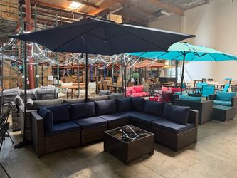 New assembled 7pc navy blue outdoor set