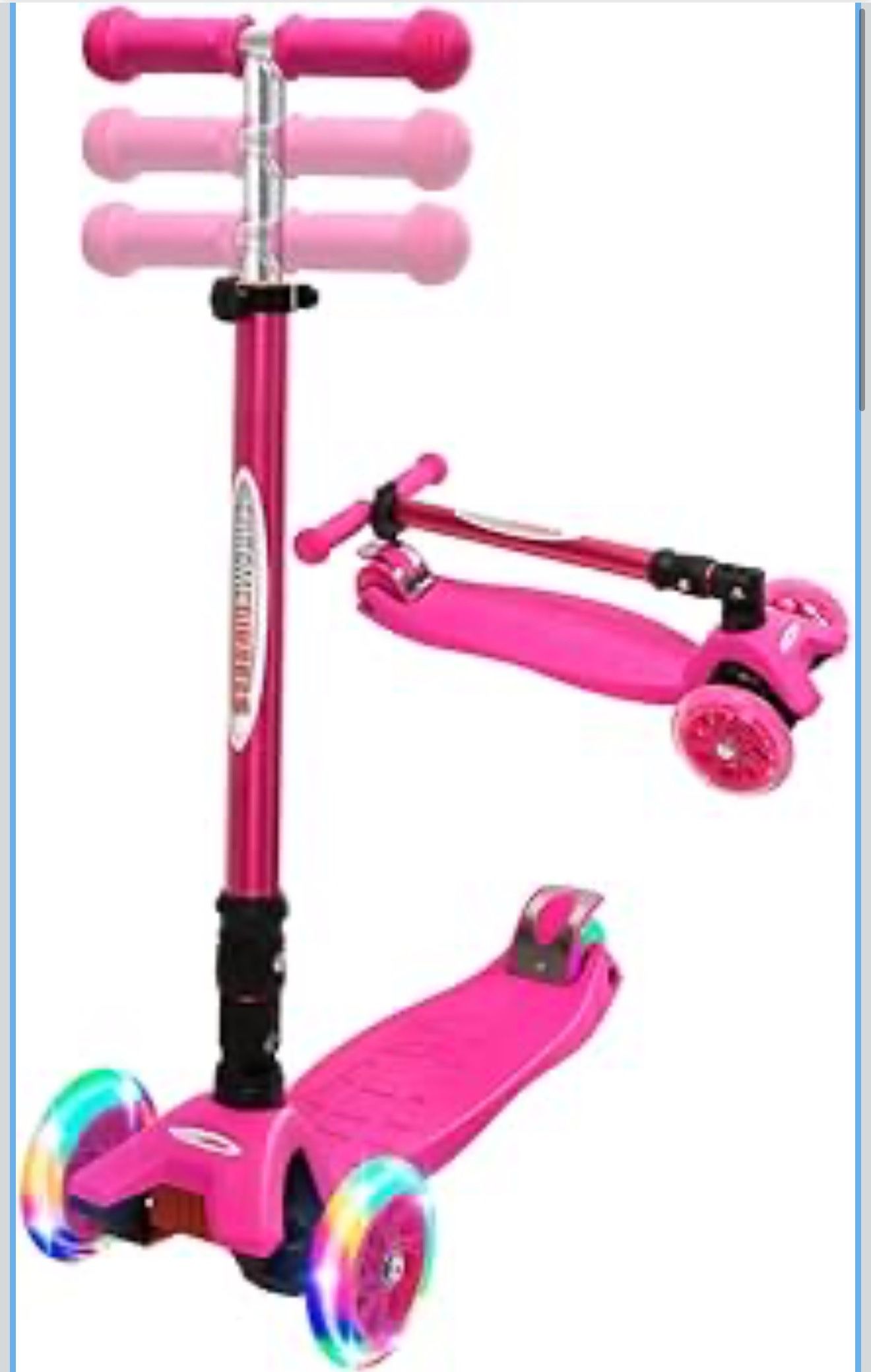 Foldable Scooters for Kids, Deluxe Kick Scooter 4 Adjustable Height 132lbs Weight Limit 3 Wheel, Lean to Steer LED Light Up Wheels, Best Gifts for Gir