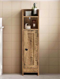 Bathroom Cabinet, Corner Cabinet with Door and Shelves, Storage Organizer, Narrow Toilet Paper Cabinet, Adjustable Shelves, 20 x 18 x 80 cm, Honey Bro