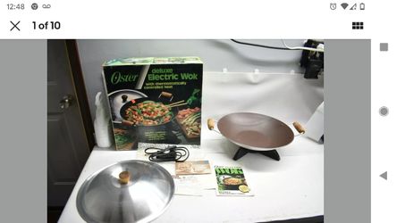 Oster Deluxe Electric Wok w/Thermostat Heat Control Vintage silverstone Nonstick