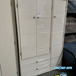 New White Jumbo Wood Closet Wardrobe With Shelves Storage 