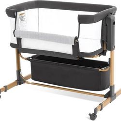 new Baby Bassinet,Rocking Bassinet with Waterproof Sheets,3 in 1 Baby Bassinets Bedside Sleeper,6 Height Adjustable Bedside Bassinet for Newborn(Grey)
