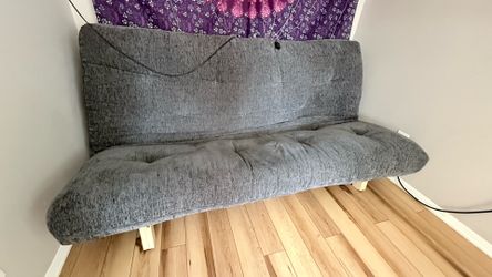 Queen sized wooden futon with 6 inch foam latex mattress