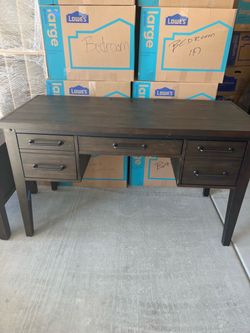 Dark Wood Writing Desk with Drawers