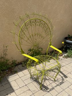 Vintage chartreuse salterini wrought iron peacock chair