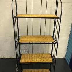 Vintage Wrought Iron & Wicker Shelf