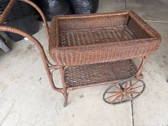 Vintage Wicker Tea Cart with Wheels