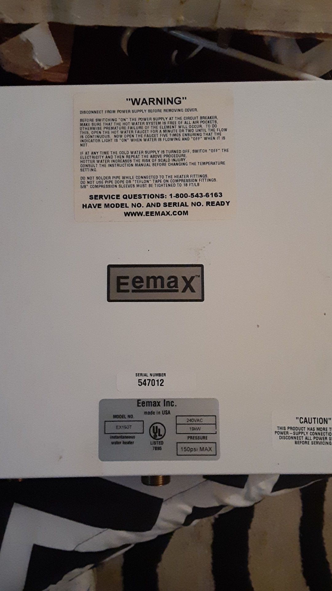 Eemax electric hot water heater
