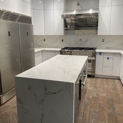 Quartz , Cabinets ,Backsplash And Tile