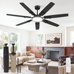 65 Inch Black Ceiling Fan with Light, 3000-6500K Dimmable with Remote Control