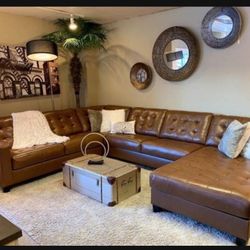 Italian Leather Brown Modern Sectional Couch By Ashley Signature 💥 Brand New 👈 Fast Delivery 🚚  Special Price 🌟🌟🌟