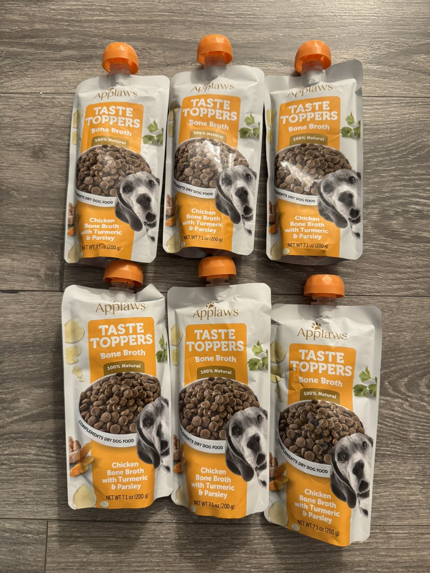 Applaws Taste Toppers, Bone Broth for Dogs, Grain-Free, Limited Ingredient, Chicken Bone Broth with Turmeric & Parsley (6 x 7.1oz Pouches)