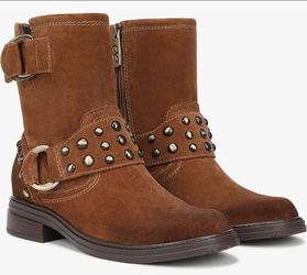 New Naturalizer Womens Optimus Moto Boot Dark Chestnut Brown Stud Suede 12 M **Damaged Box**