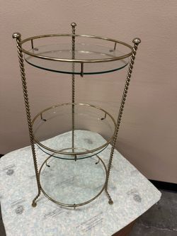 3-Tier Gold Twisted Metal Glass Shelf Stand
