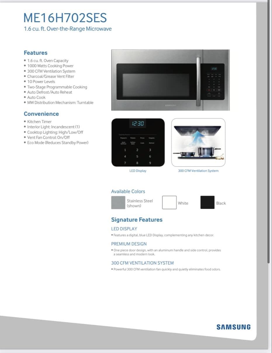 Samsung Above Range Microwave