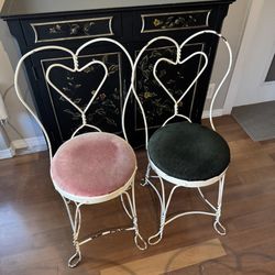 Rare Antique Heart Chairs / Patio Ice Cream Parlor Wrought Iron