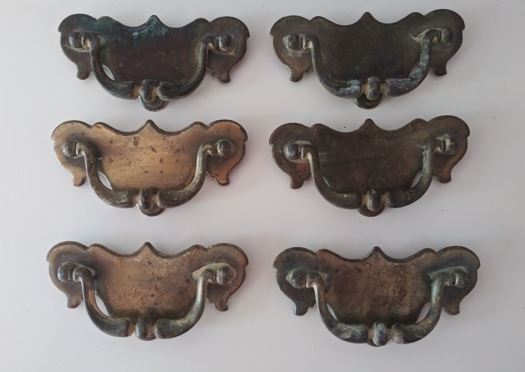 6 Antique Vintage Brass Dresser Drawer Handles