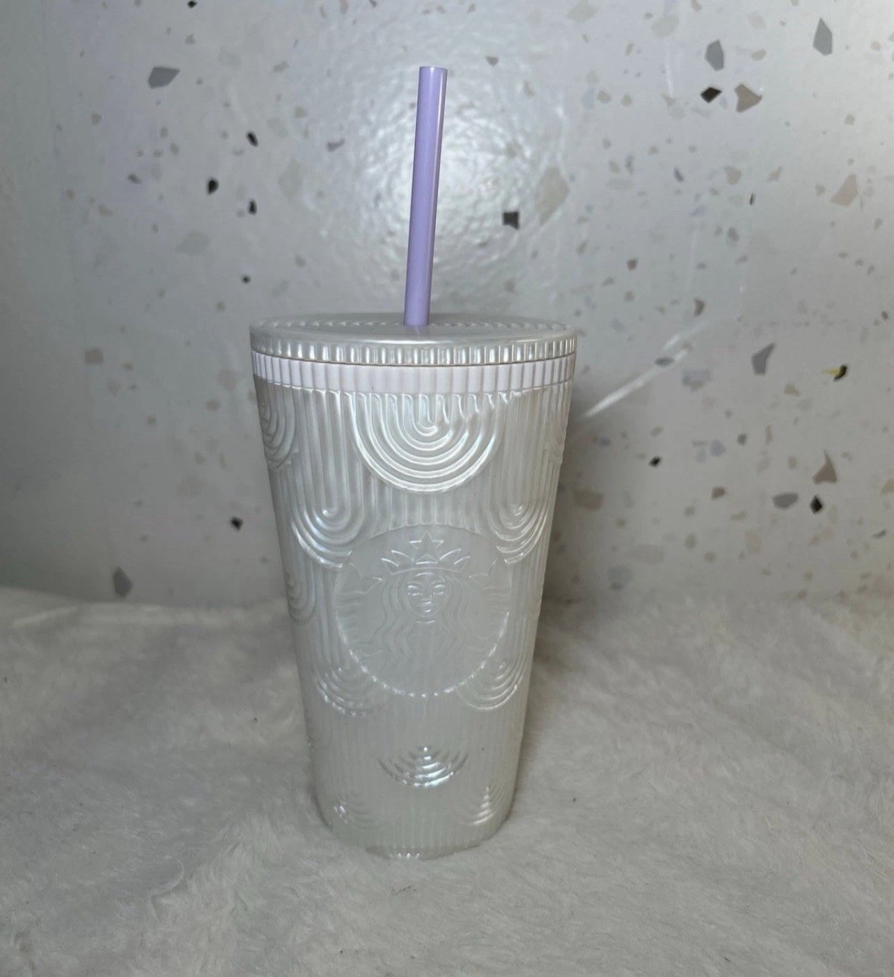 Starbucks 2023 White Pearl Shell Mermaid Siren Scales Cold Cup Tumbler 16 Oz