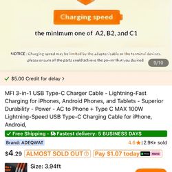 ❤️10 set Only $10  MFI 3-in-1 USB Type-C Charger Cable 