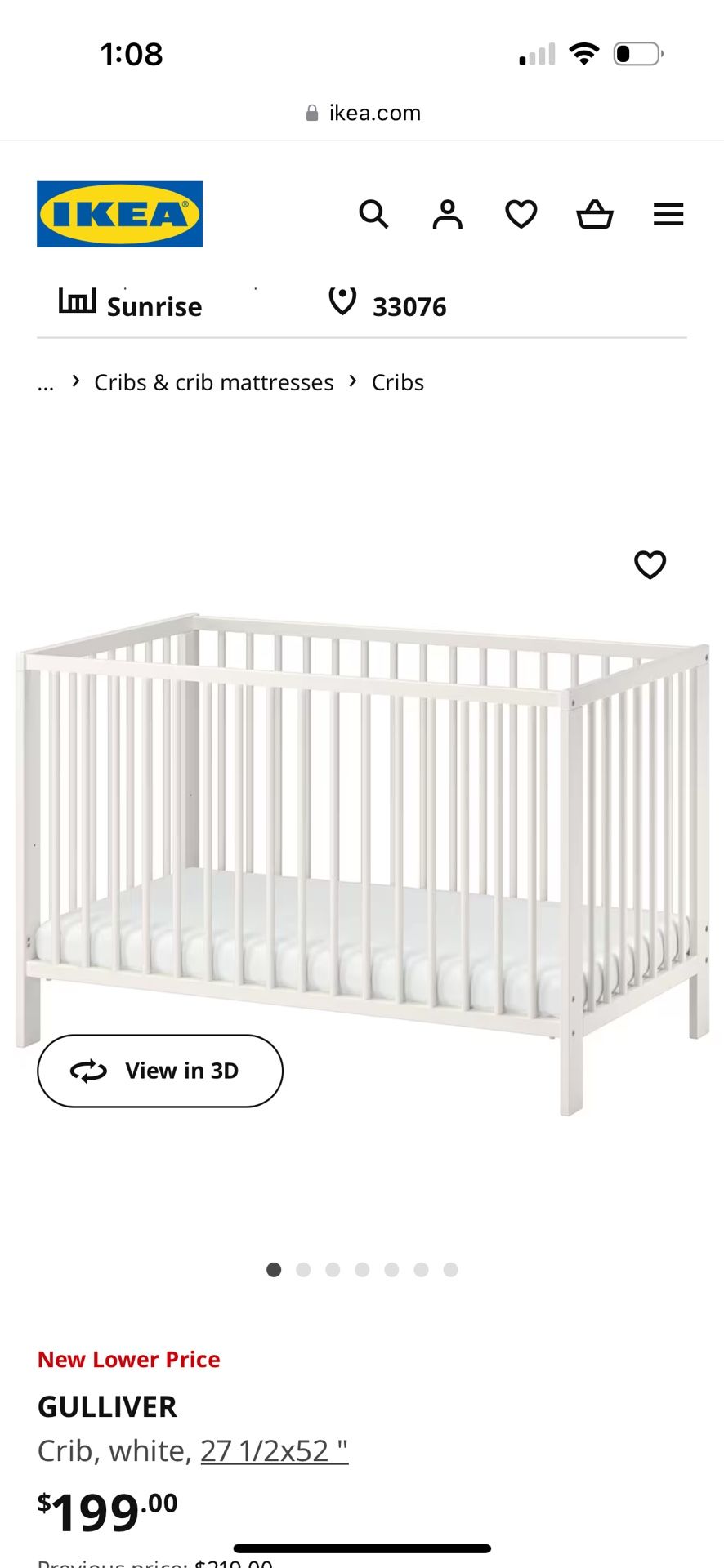 IKEA GULLIVER Crib White, Crib Mattress Sold Separately (Serta)