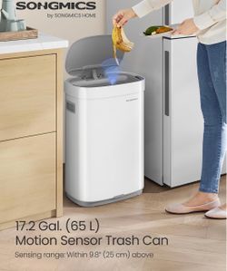 Kitchen Trash Can, Motion Sensor, 17.2-Gallon, Stainless Steel Garbage Can, 17.2-Gallon (65 L), Ozone Odor Control, Stay-Open, Matte Cloud White, PETA