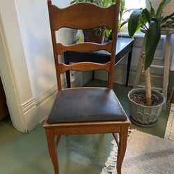 Brown Wood Leather Black Desk Chair / Chair / Computer Chair / Antique Chair / Vintage Chair