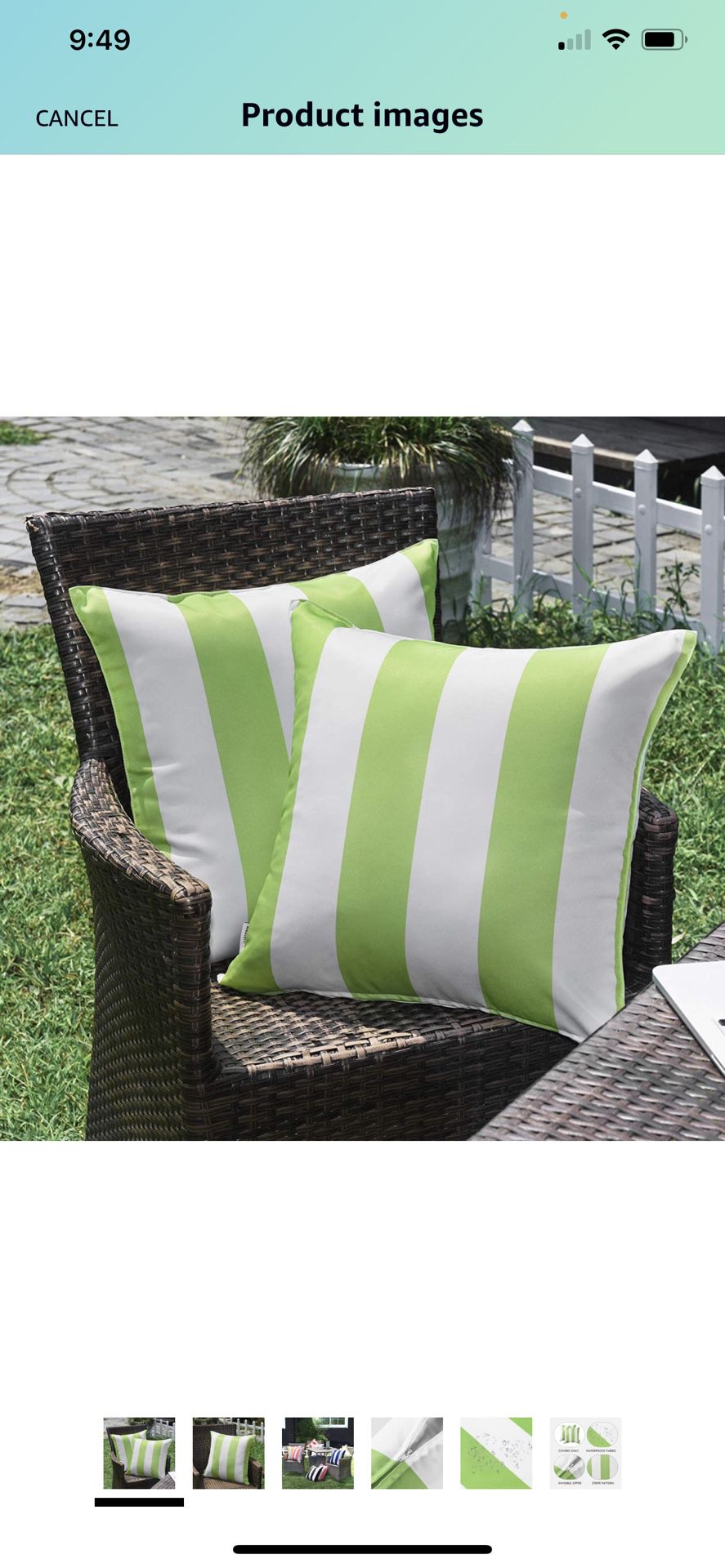 WESTERN HOME WH Outdoor Pillow Covers 20x20 Waterproof, Stripe Square Pillowcases 