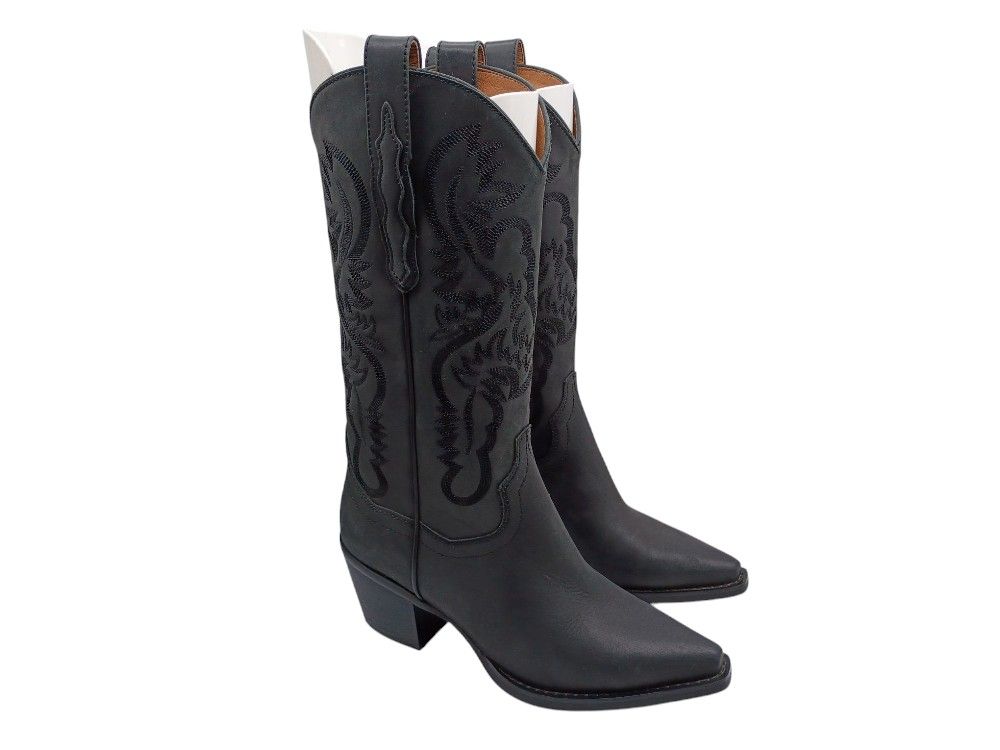 JEFFREY CAMPBELL 'Dagget' Cowboy Boots Women Size 7 Med Black Leather Western
