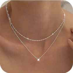Tewiky Diamond Necklaces for Women, Dainty S925 Sterling Silver/ 14K Gold Choker Necklace
