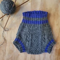 Hand Knitted 100% Wool Baby Bloomer Diaper Cover Soaker 0-3m 
