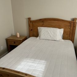Wooden Queen Head/Foot Board and Bedside Table