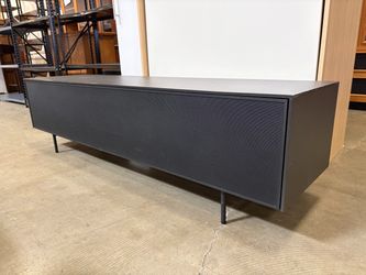 Sleek Black Drop-Front Media Stand with Metal Legs