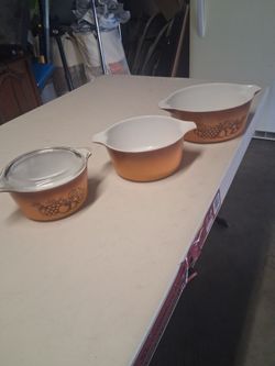 3 Vintage Pyrex Glass Old Orchard" Pattern Casserole Baking Dish